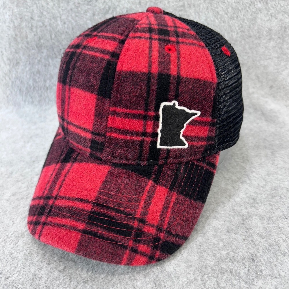 Legacy Minnesota State Buffalo Plaid Trucker Hat Mens Red Black Snapback Cap